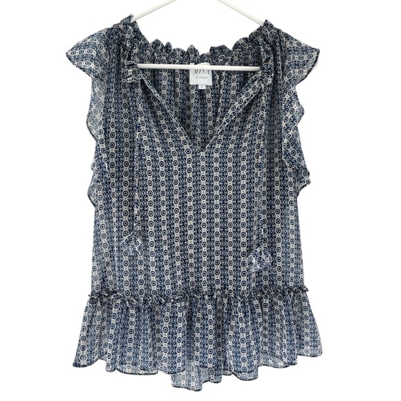 Misa Los Angeles Sleeveless V Neck Printed Blouse with Tassels S - Picture 1 of 8